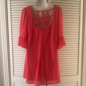 Women’s Coral Mini Dress with Crochet Back Detail